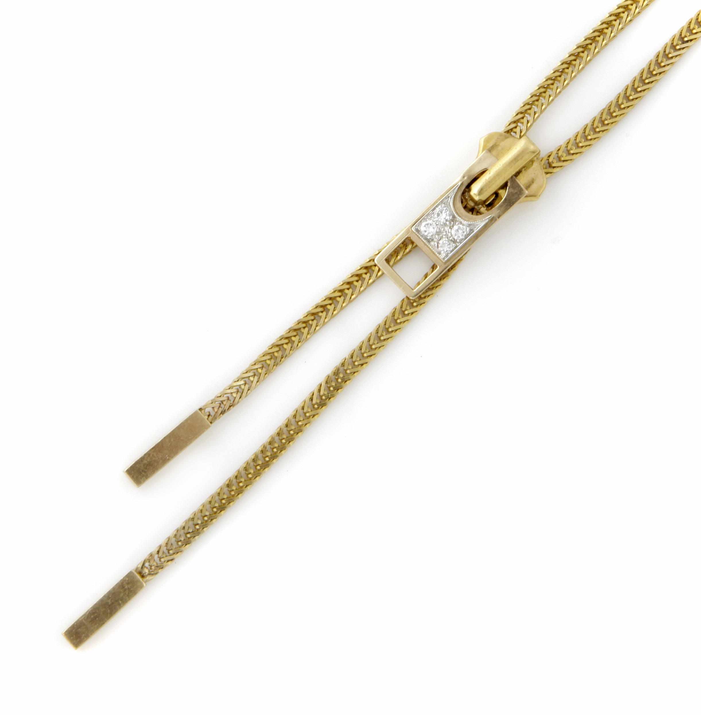 Appraisal: A diamond and k gold zipper necklace adjustable length g