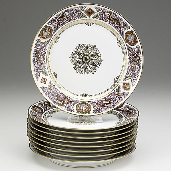 Appraisal: SEVRES FOR LOUIS PHILIPPESet of nine plates from the Fontainebleau