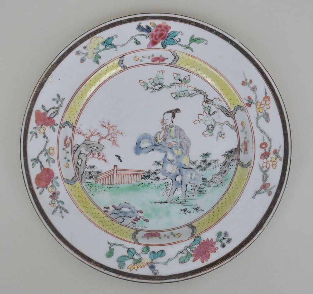 Appraisal: Chinese Export Porcelain Plate with enameled scene of a lady