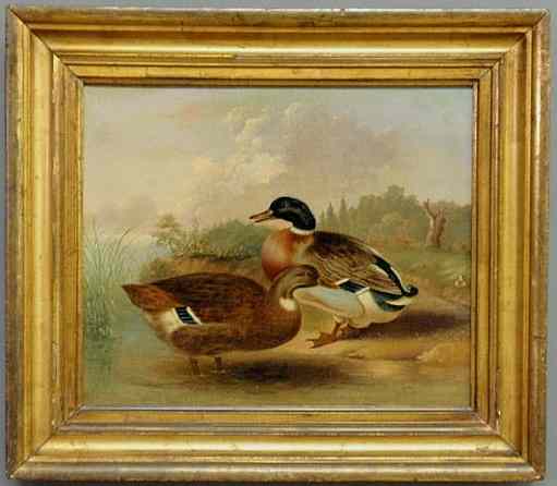 Appraisal: Oil on canvas painting of mallard ducks on a bank