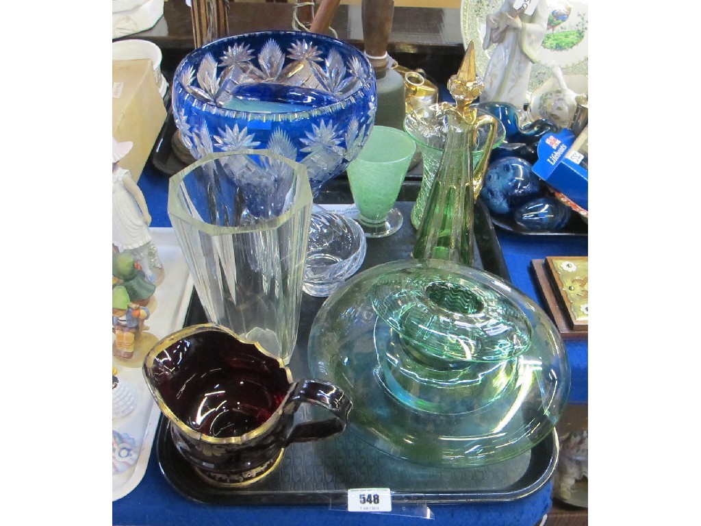 Appraisal: Tray of assorted glassware to include ruby gilt decorated jug