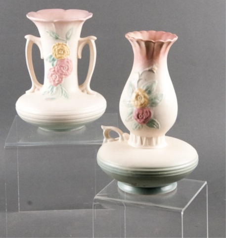 Appraisal: Both marked Includes one oil lamp vase one two-handled vase