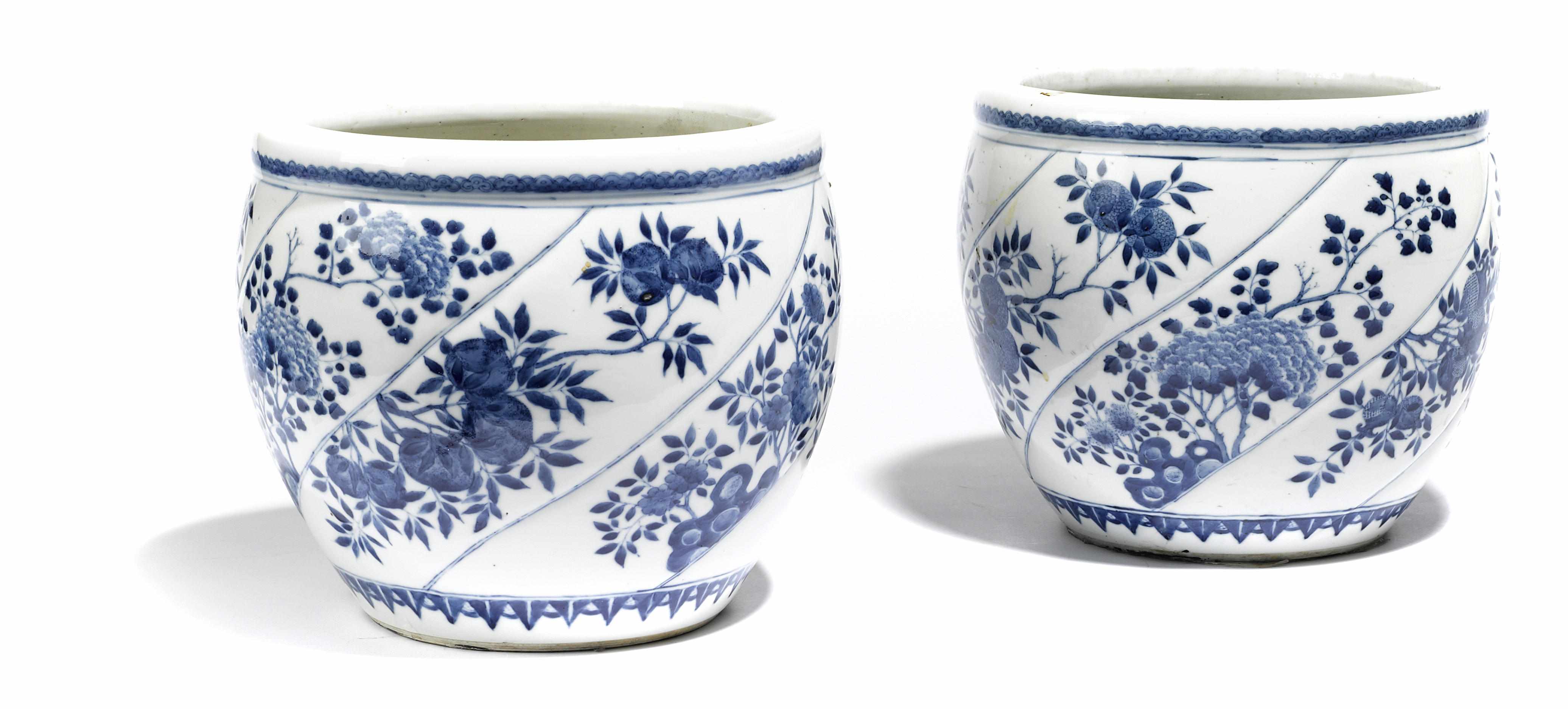 Appraisal: A pair of Chinese blue and white porcelain cachepots height