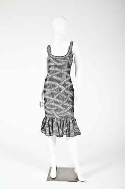 Appraisal: NAEEM KHAN GREY SILK BEADED EVENING DRESS Contemporary size new