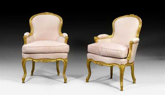 Appraisal: PAIR OF SMALL BERGERES Louis XV stamped L DELANOIS Louis