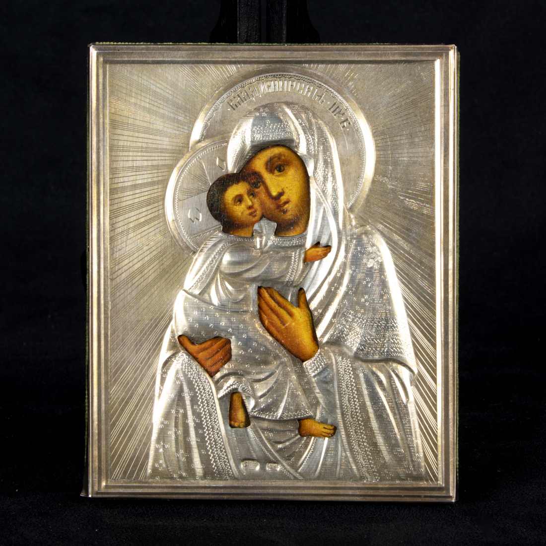 Appraisal: A RUSSIAN SILVER OKLAD ICON OF MOTHER OF GOD A