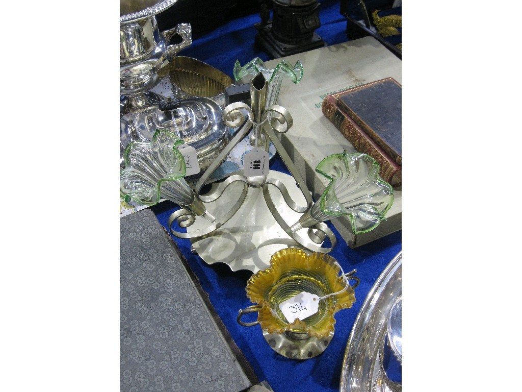 Appraisal: Lot comprising centrepiece epergne flute missing and a jam dish