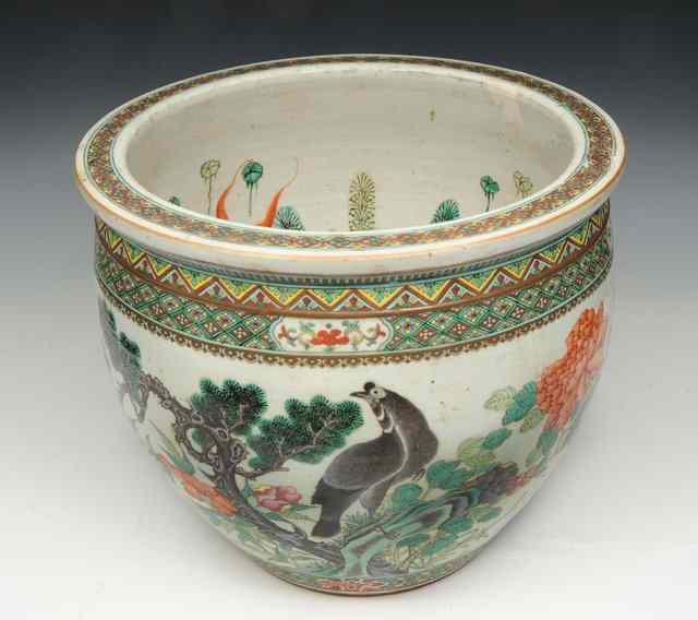 Appraisal: AN OLD CHINESE FAMILLE VERTE PORCELAIN FISH BOWL the interior