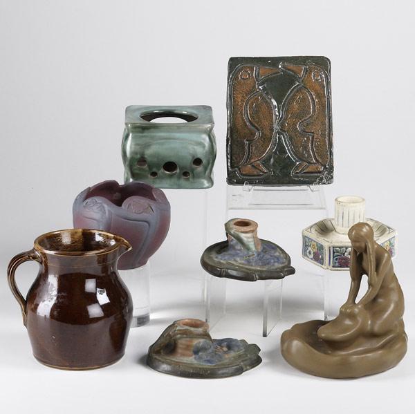 Appraisal: ART POTTERY Eight pieces include Van Briggle pot and ashtray