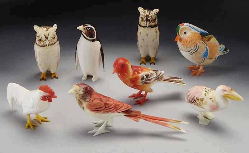 Appraisal: Japanese polychrome ivory birds International buyers should note that several