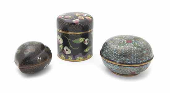 Appraisal: Three Chinese Cloisonne Lidded Boxes comprising a squat spherical example