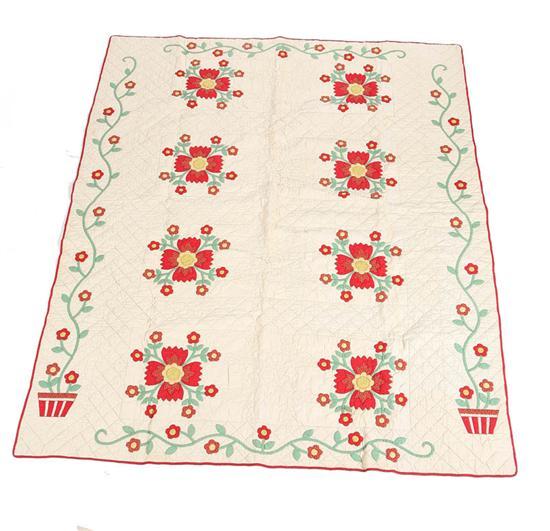 Appraisal: APPLIQUE QUILT Hand sewn with eight floral medallions in vibrant