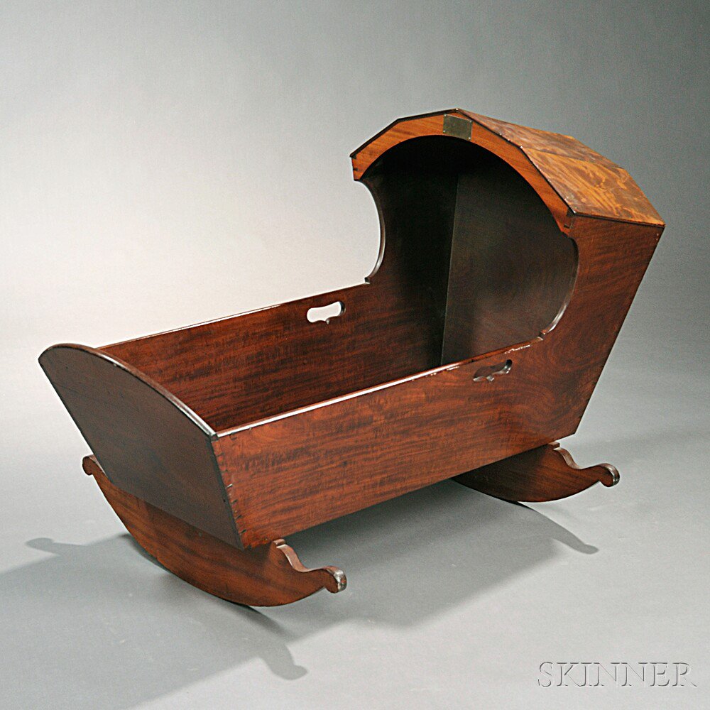 Appraisal: Mahogany Hooded Cradle possibly Massachusetts late th century dovetail-constructed with