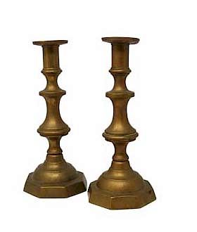 Appraisal: Early 's Pair of Early Brass Push Up Candlesticks Pair