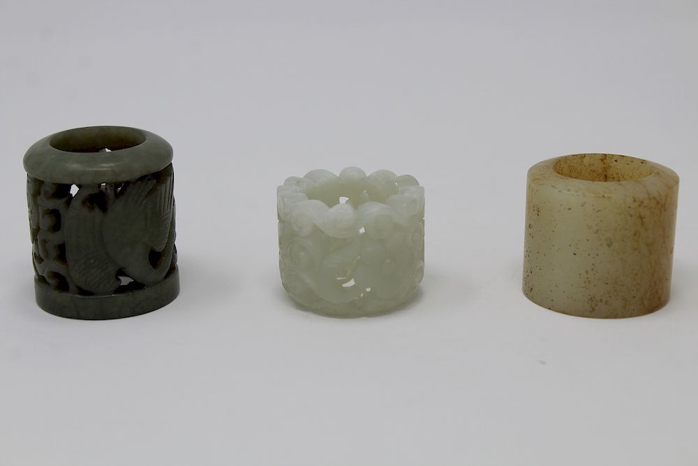 Appraisal: Carved Chinese Jade Archer's Rings Carved Chinese Jade Archer's Rings