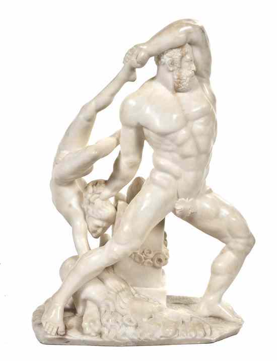 Appraisal: A Continental Carved Marble Figural Group depicting Hercules and Diomedes