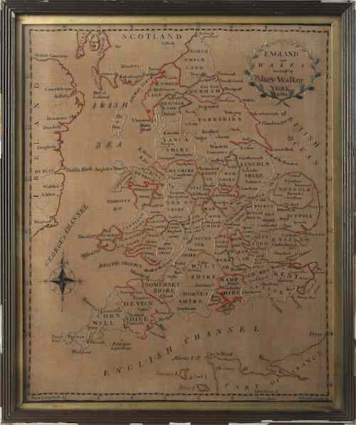 Appraisal: Silk embroidered map of England and Wales dated wrought by