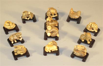 Appraisal: Chinese elephant ivory zodiac netsuke th century Complete set of