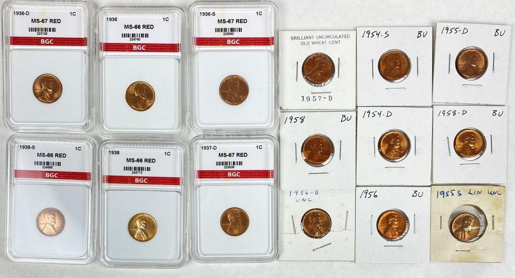 Appraisal: Different US Wheat Back Cents Most Red Gem Uncirculated Very