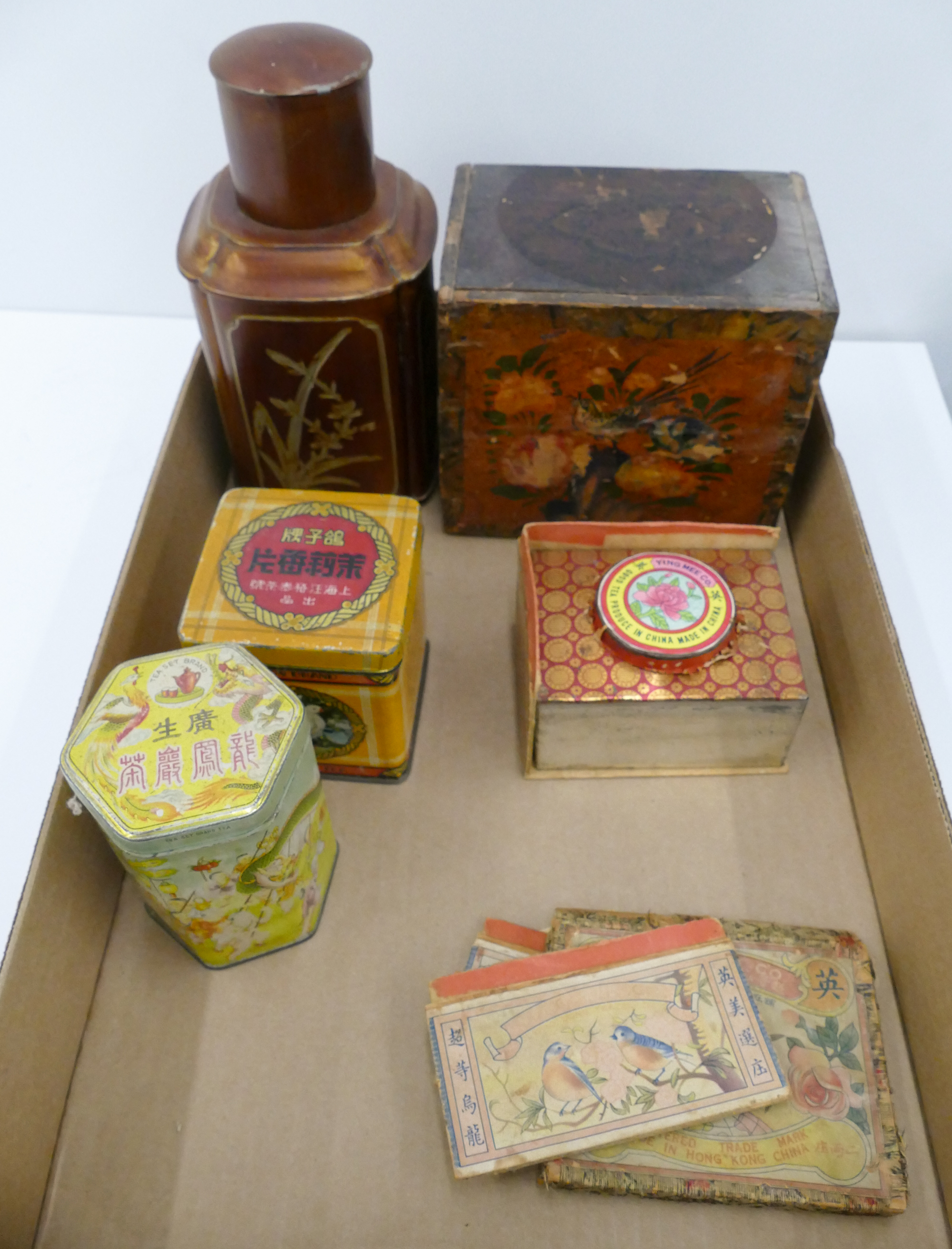 Appraisal: Box Antique Chinese Tea Tins Etc