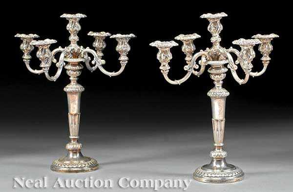 Appraisal: A Pair of Georgian-Style Silverplate Candelabra height in diameter in