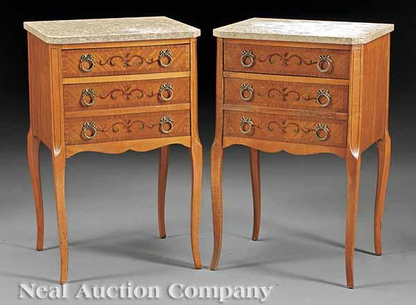 Appraisal: A Pair of Satinwood and Painted Commodes marble top case