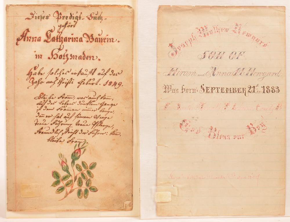 Appraisal: Two PA th Cent Fraktur Birth Records Two Pennsylvania th