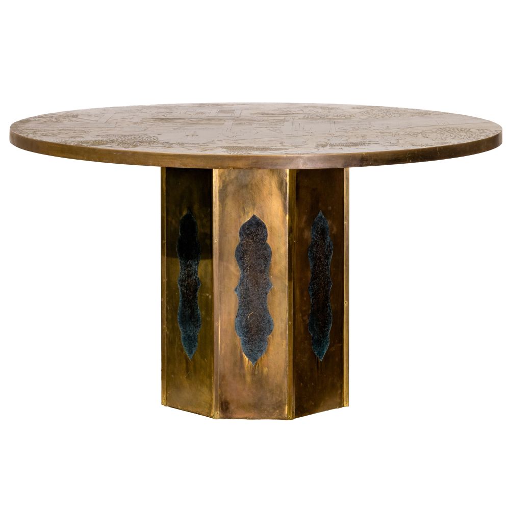 Appraisal: PHILIP AND KELVIN LAVERNE CHAN GAME DINING TABLEEtched patinated and