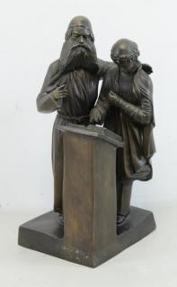 Appraisal: Signed Judaic Bronze Rabbi with Boy Signed in Hebrew and