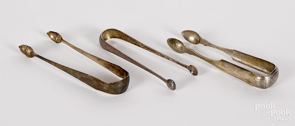 Appraisal: Three American coin silver sugar tongs Exclusive on Bidsquare Three