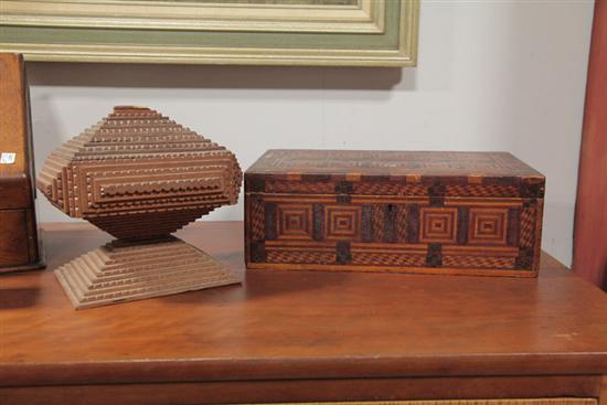 Appraisal: TWO BOXES Profusely inlaid box with overall geometric patterns Interior