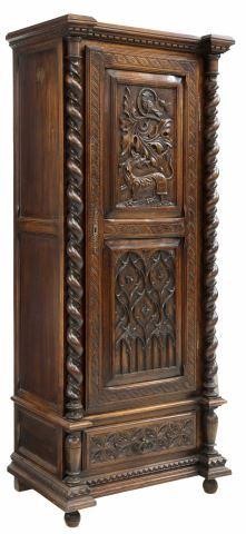 Appraisal: French Gothic Revival carved oak bonnetiere late th c the