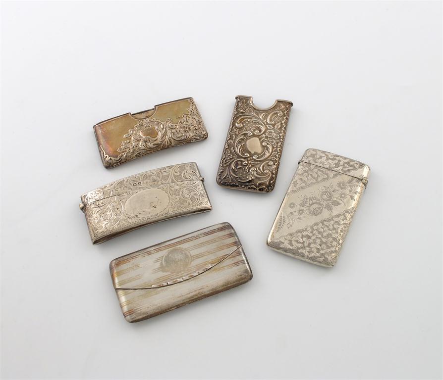 Appraisal: A collection of five silver visiting card cases