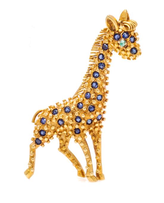 Appraisal: Sale Lot An Karat Yellow Gold Sapphire and Emerald Giraffe