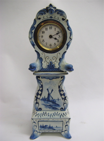 Appraisal: GERMAN DELFT PORCELAIN MINIATURE CLOCK time only the tall case