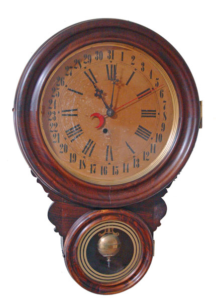 Appraisal: E INGRAHAM GRAIN PAINTED WALL REGULATOR CLOCK Grain painted E