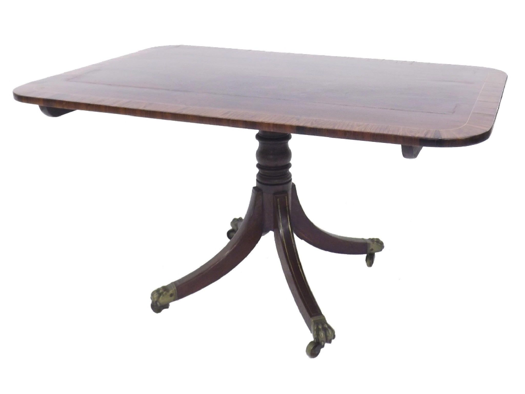 Appraisal: Flame mahogany and rosewood crossbanded tilt-top breakfast table with baluster