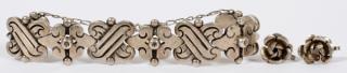 Appraisal: HECTOR AGUILAR MEXICAN SILVER BRACELET AND EARRINGS HECTOR AGUILAR MEXICAN