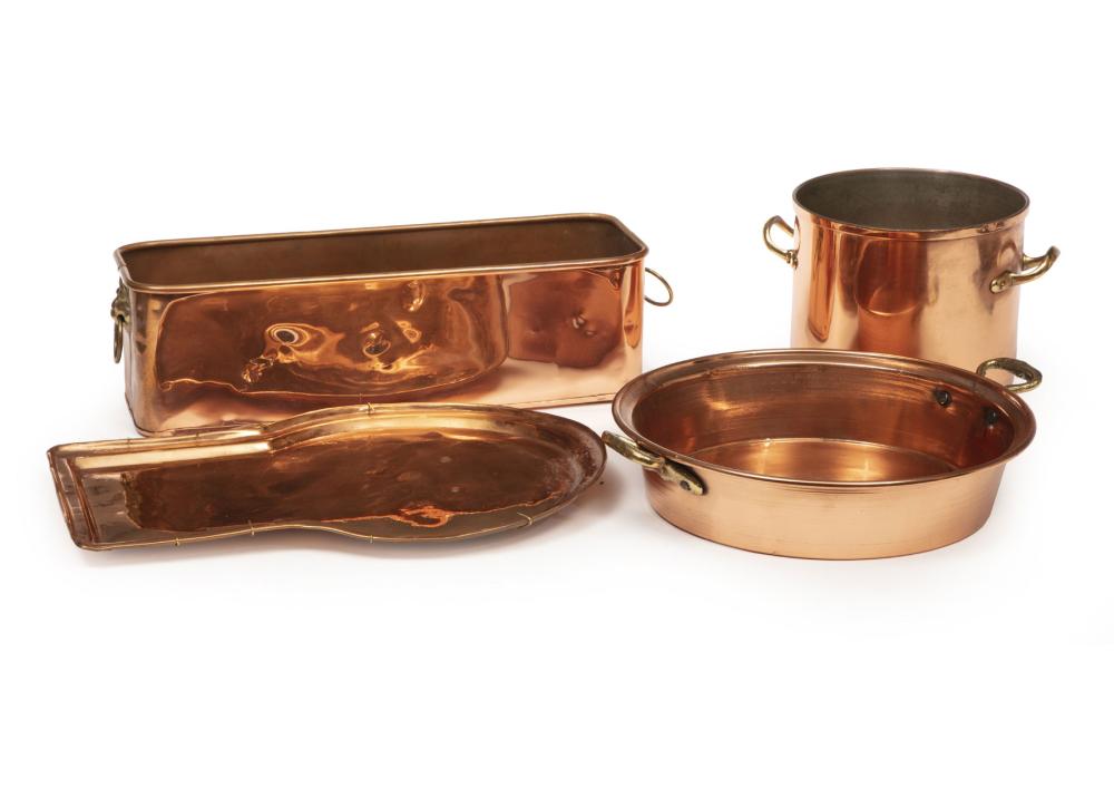 Appraisal: Four Pieces of Copper Cookware incl pot h in dia