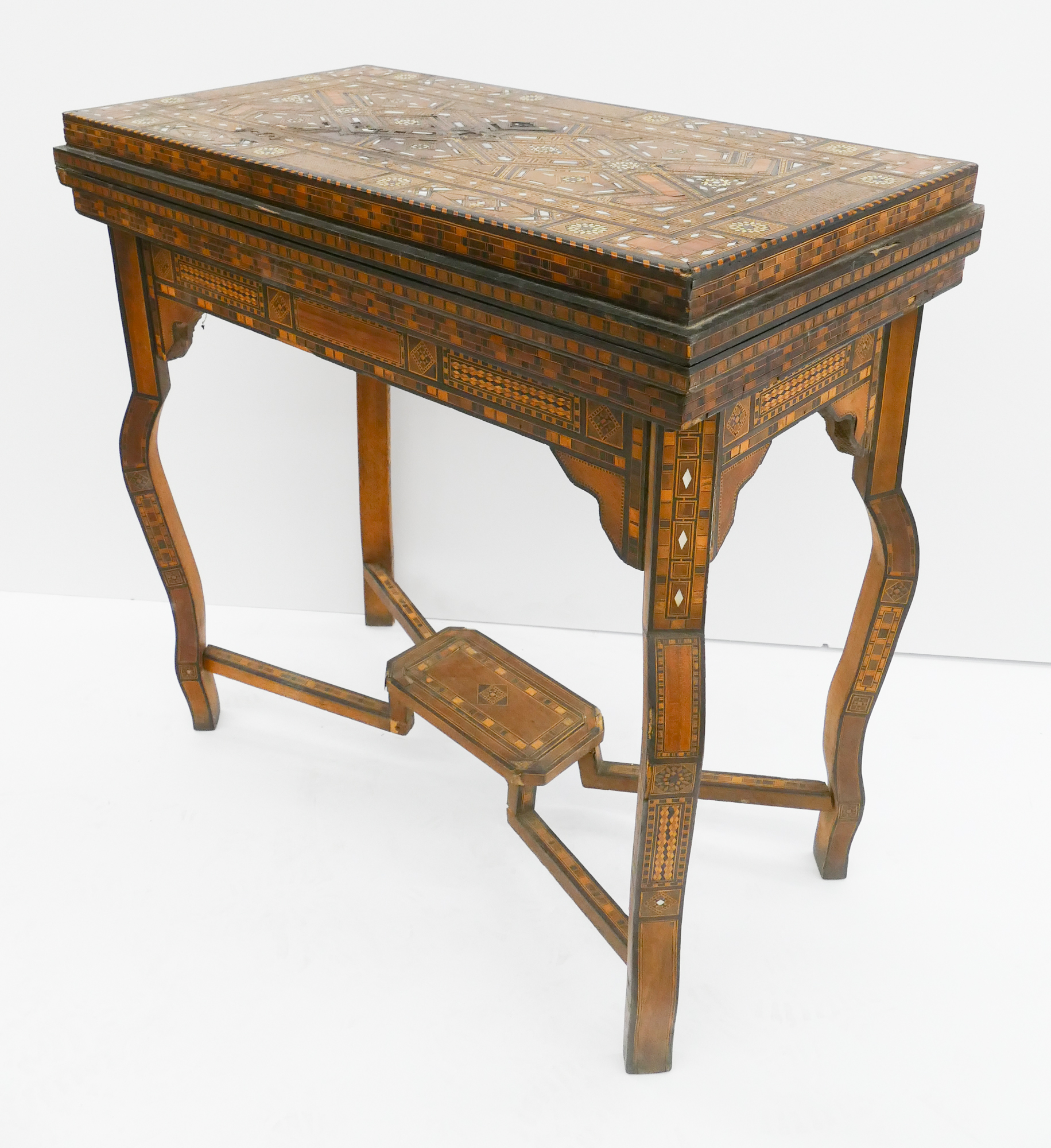 Appraisal: Elaborate Syrian Parquetry Inlay Game Table Stain to top when