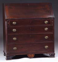 Appraisal: INLAID FOUR DRAWER SLANT LID MAHOGANY CHIPPENDALE DESK Of Pennsylvania