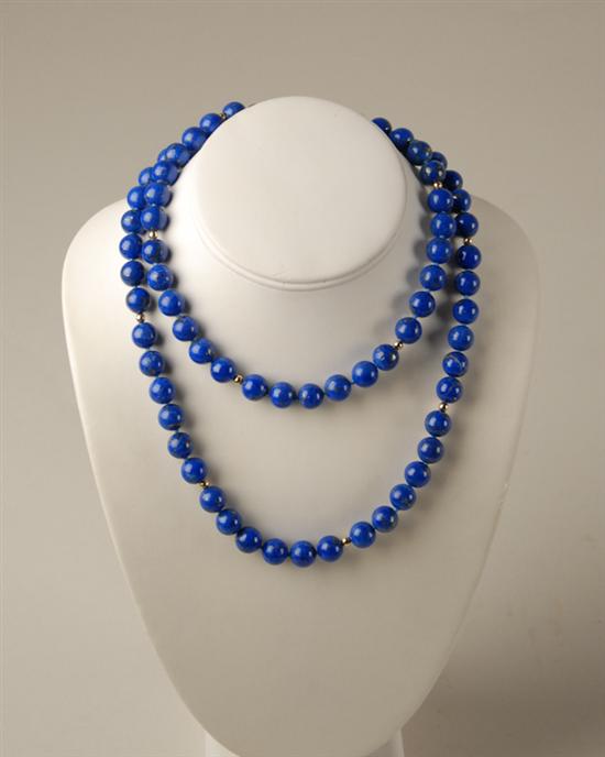 Appraisal: A Lapis Lazuli and Yellow Gold Bead Necklace long