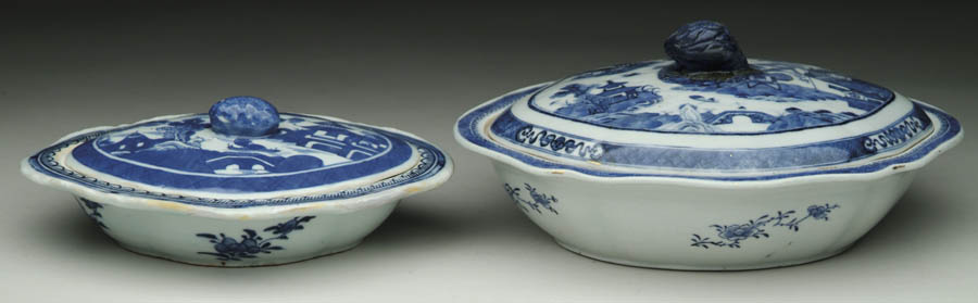 Appraisal: TWO BLUE AND WHITE CANTON COVERED SERVING DISH th Century