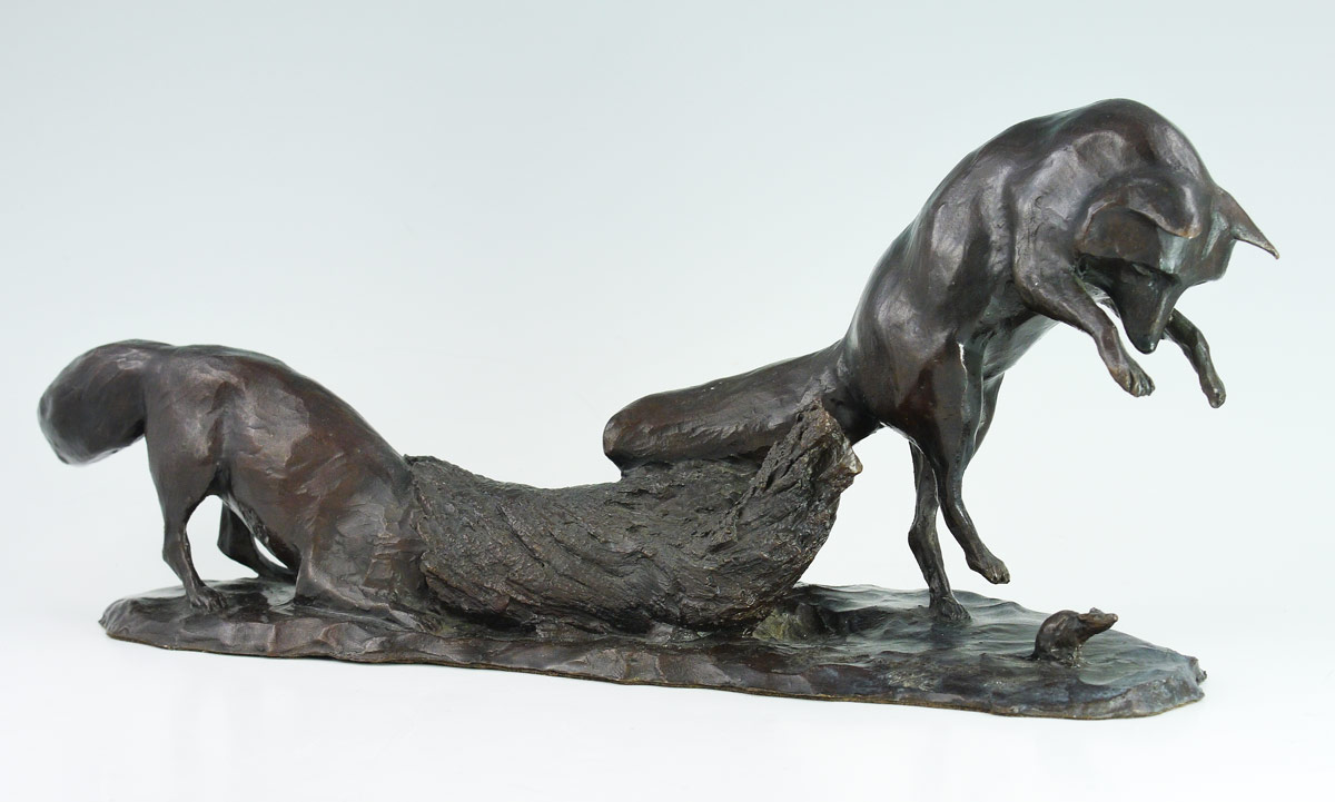 Appraisal: GREEVES Richard Vernon American - Bronze Grouping of Two Foxes