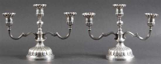 Appraisal: Pair of Mexican silver three-light candelabra Sanborn mid th century