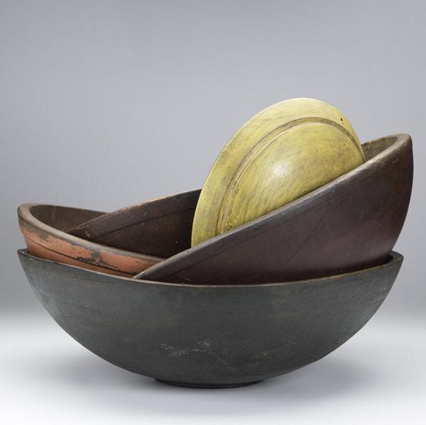 Appraisal: Five wood mixing bowls th C In various sizes including