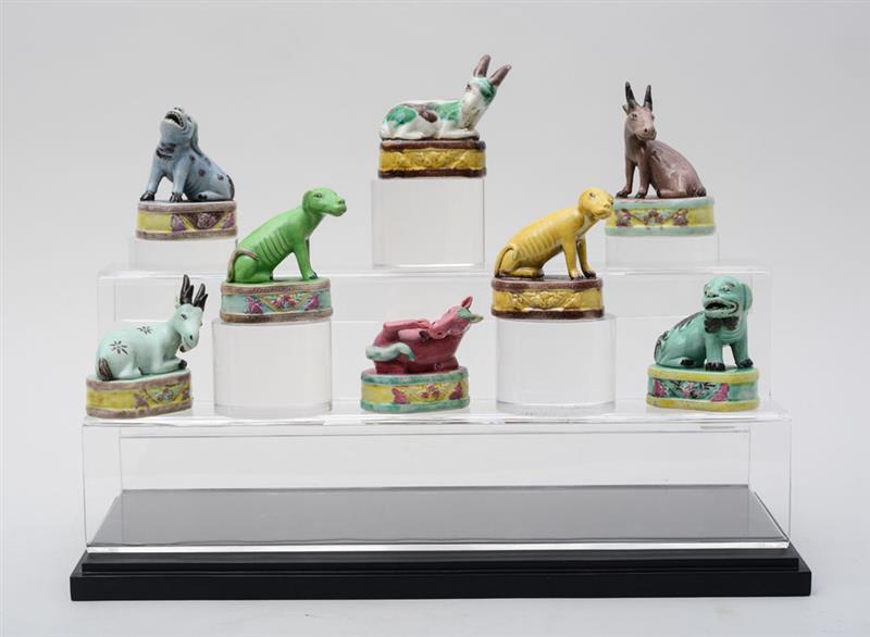 Appraisal: GROUP OF EIGHT CHINESE GLAZED PORCELAIN ANIMALS In a variety