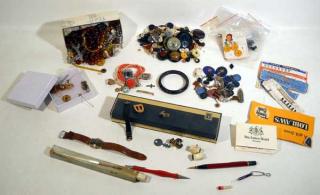 Appraisal: Jewelry Watches VINTAGE ESTATE COLLECTIBLES Buttons Fasteners Hooks Fountain Pen