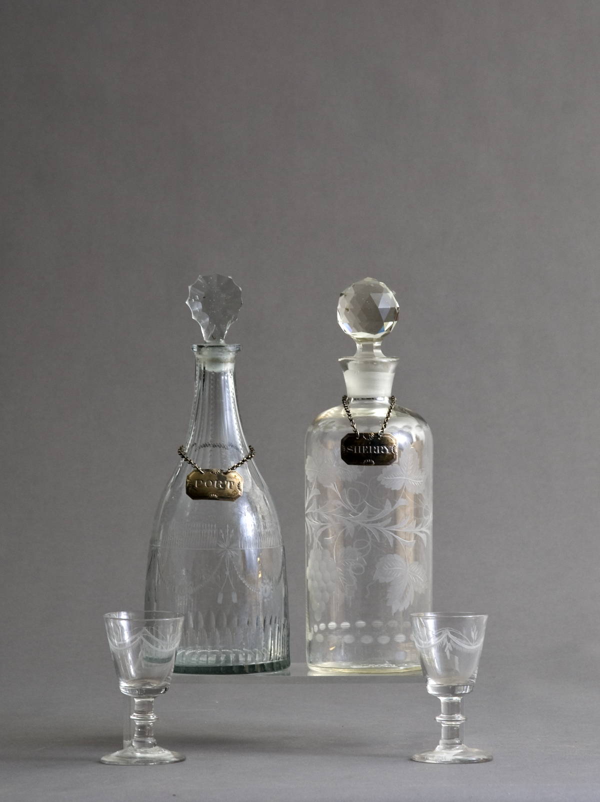 Appraisal: ETCHED GLASS DECANTER A PRESSED DECANTER WITH FRUIT MOTIF AND