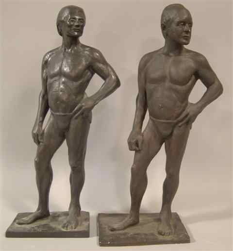 Appraisal: BRONZE FIGURE OF A MAN TOGETHER WITH A SIMILAR TERRA